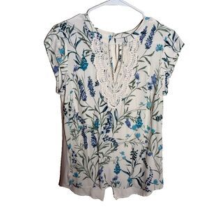 Daniel Rainn Blouse Women's Small Lace Floral Short Sleeve Artsy Boho Shirt